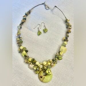 🌞HAND CRAFTED Jewelry Set:Mixed-Media Wire-Wrapped Bauble Necklace & Earrings